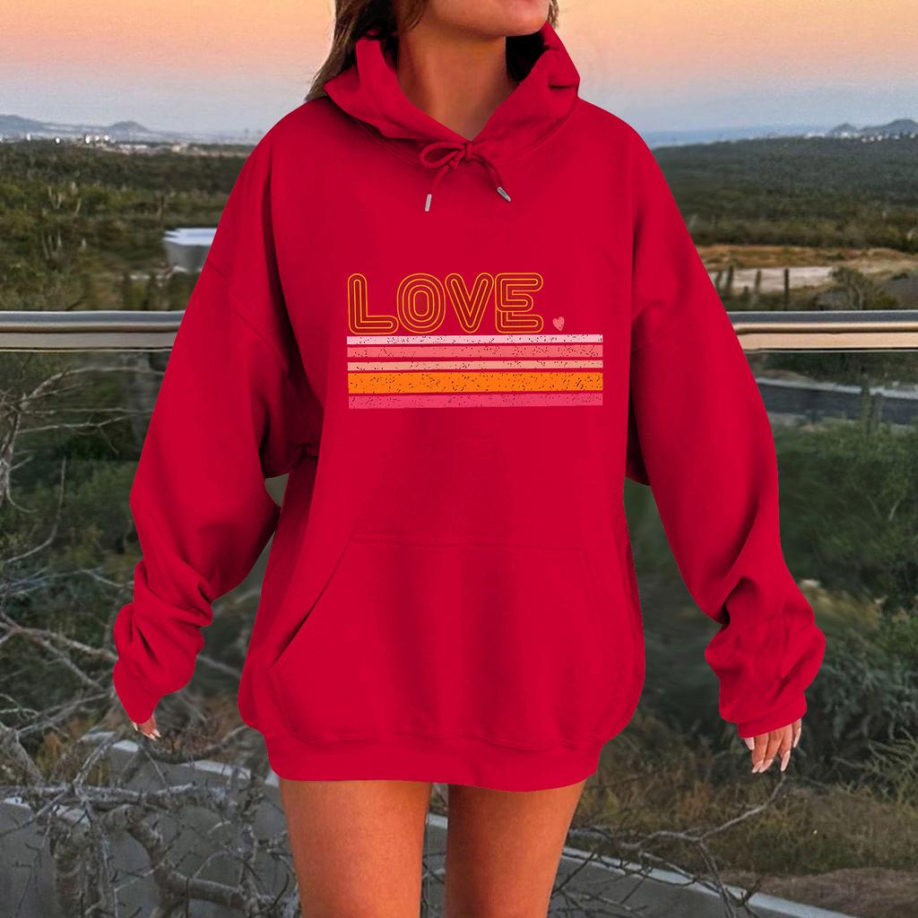 Damen Locker Bequem Lässig Mode Charakterdruck Kapuzenpullover Langarm