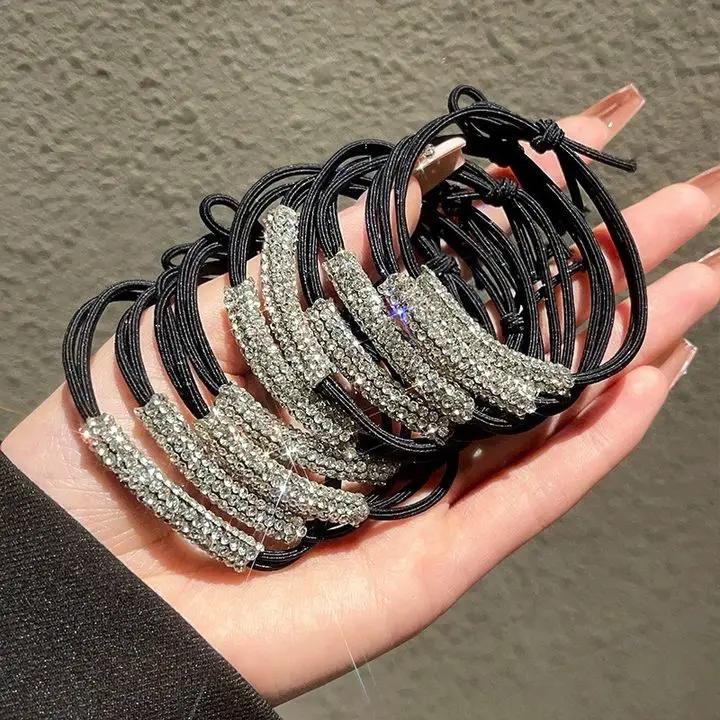 

1/20pcs Women Diamonds Black Shiny Rhinestone Seamless Rubber Band Elastic Hair Rope Latest Fashion Hot Sale Hair Accessories