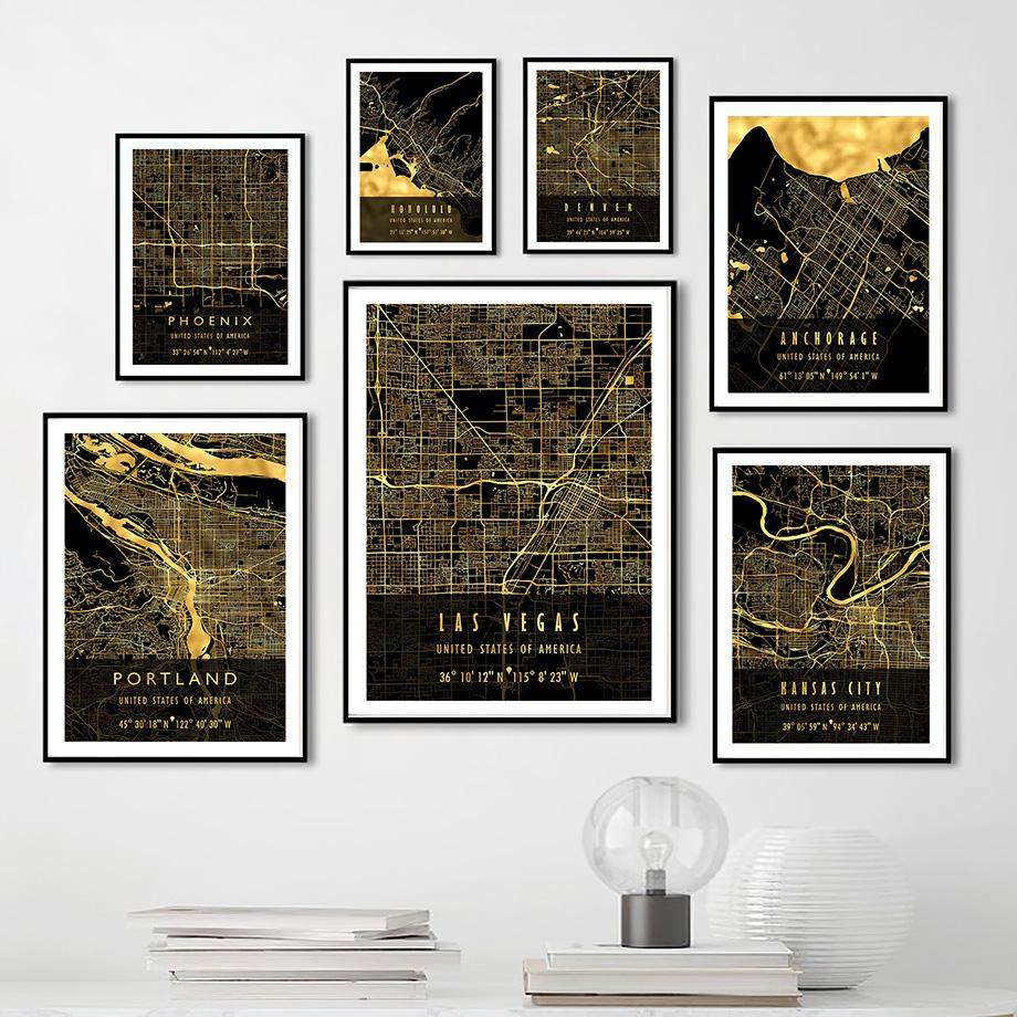 Las Vegas Chicago USA Amerika Stadtplan Wohnzimmer Dekor Poster und Drucke Wand Kunst Leinwand Malerei Wandbilder Home Club