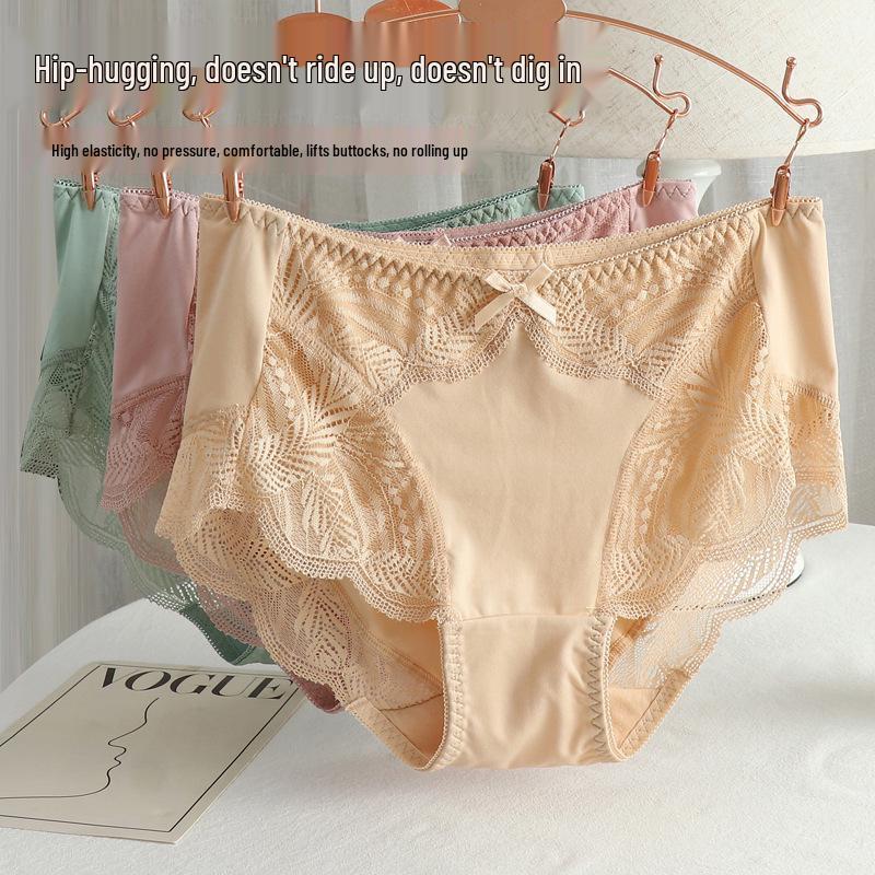 Sexy Damen-Unterwäsche in Übergröße, mittlerer Bund, nahtlos, mit Spitzenbesatz, atmungsaktiv - 200 Jin Dreieck-Slips