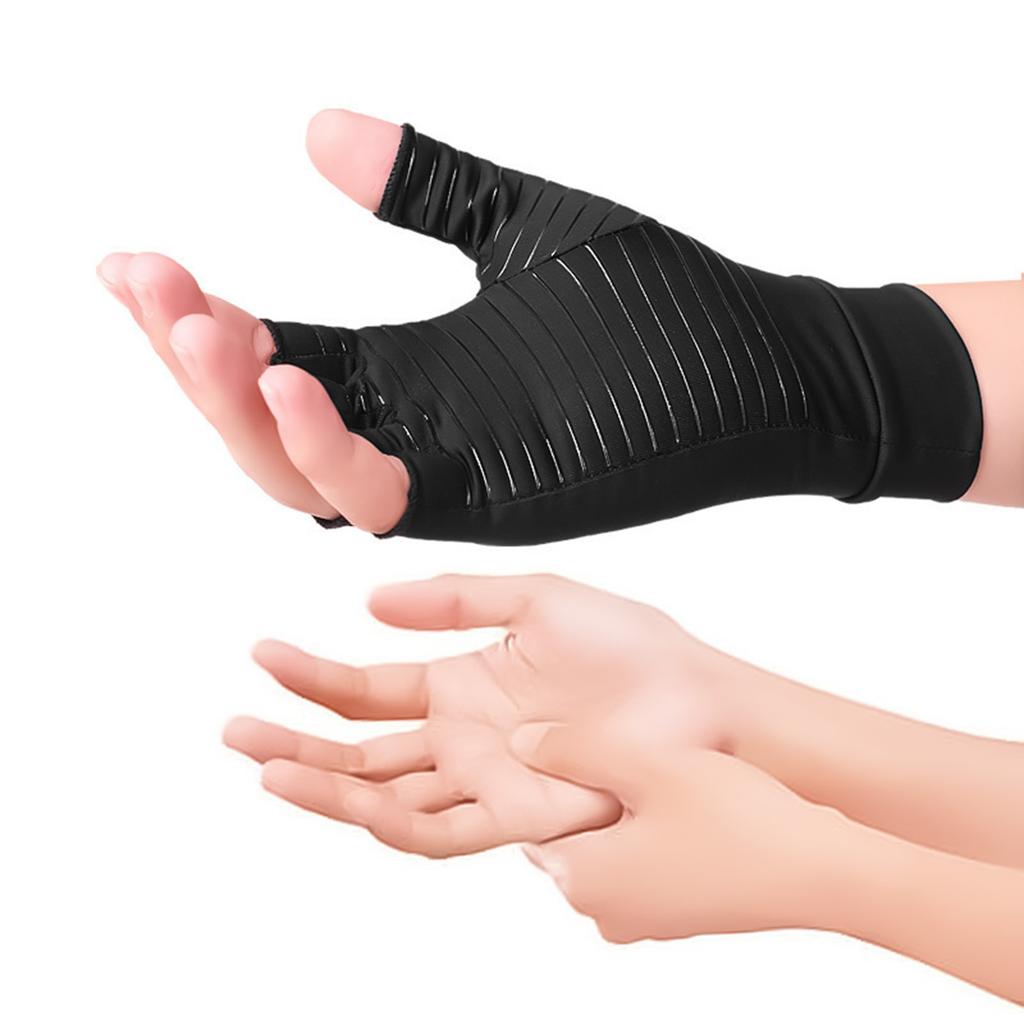 Unisex Copper Fiber Compression Gloves Anti-Skid Breathable Half-Finger Training Gloves Promotes Hands Blood Circulation 1pair