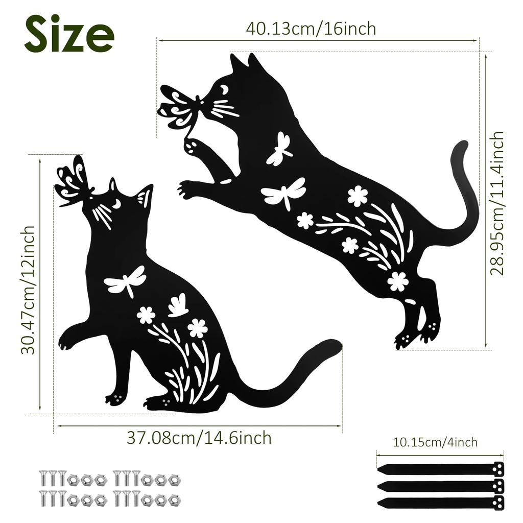 Metal Chicken or Cat Silhouette Garden Decor Iron Metal Statues Stakes Black Matte Finish Hollow out Lawn Silhouette for Outdoor