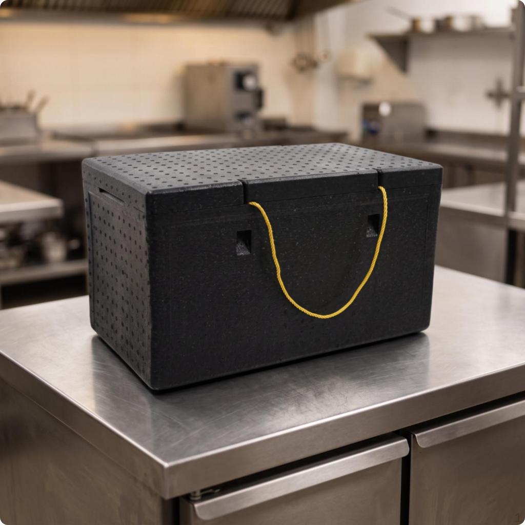 Lightweight Insulated Container with Lid | and cold storage, Builtin Side Handholds, expanded