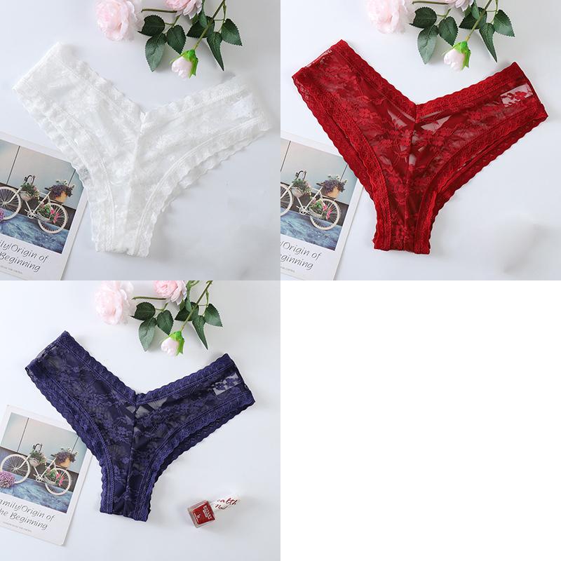 3Pcs/Lot Sexy Panties Women Lace Embroidery Underwear Low-Waist G String Hollow Out Cross Belt Thong Comfortable Female Lingerie
