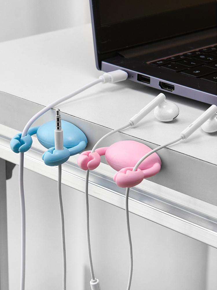 4PCS Cute Crab Cable Organizer Clip Fixer Self-Adhesive Wire Holder Data Cable Clip Phone Charging Cable Holder Random Color