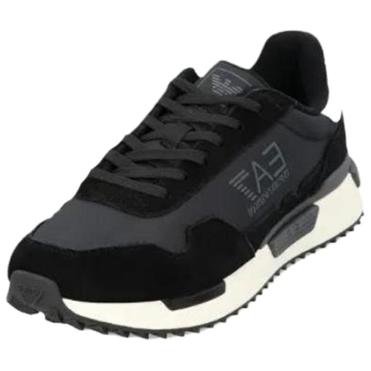 Emporio Armani EA7 Leather Lace-Up Round Toe Thick Sole Logo Detail Low-Top Lifestyle Sneakers Unisex sneakers Black 7X000380AF19175MC001