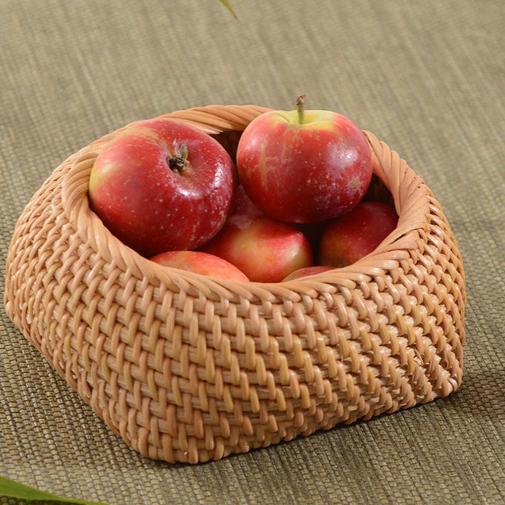 

Natural Rattan Woven Tea Biscuit Container Fruit Holder Snack Serving Box Rustic Decorative Storage Basket for Tea Kitchen 9.5x9.5cm