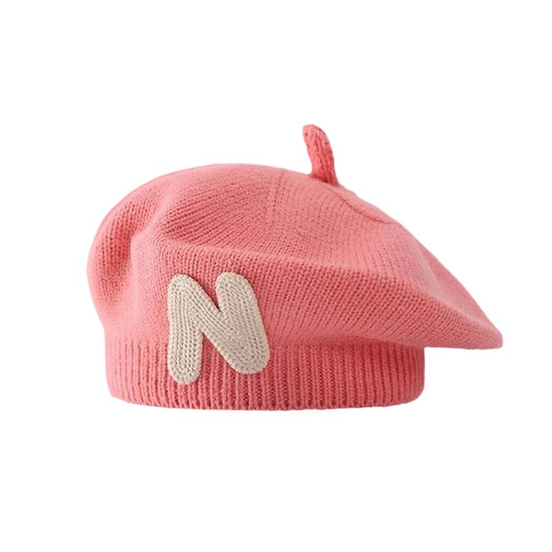 

Детский берет конфетного цвета для девочек, осенне-зимняя вязаная шапка, милая детская шапочка, детские аксессуары, 1-4 года розовый