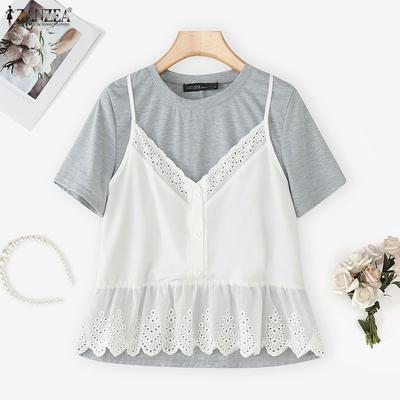 Camisetas casuales de verano de manga corta con cuello redondo para mujer
