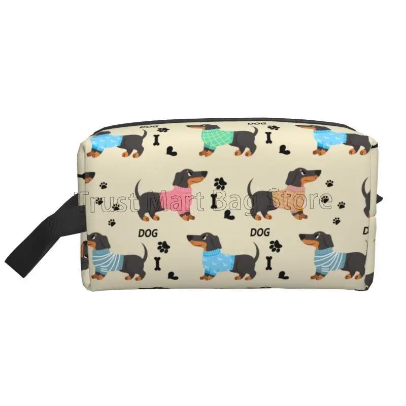 Niedliche Dackel Reise-Kosmetiktasche für Damen Große Make-up-Tasche Wasserdichter Toilettenartikel-Zubehör-Organizer für Damen Mädchen