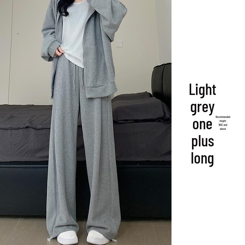 2024 Damen Weiß-Grau Hochtailliert Locker Weitbein Lässige Schlankmachende Jogginghose