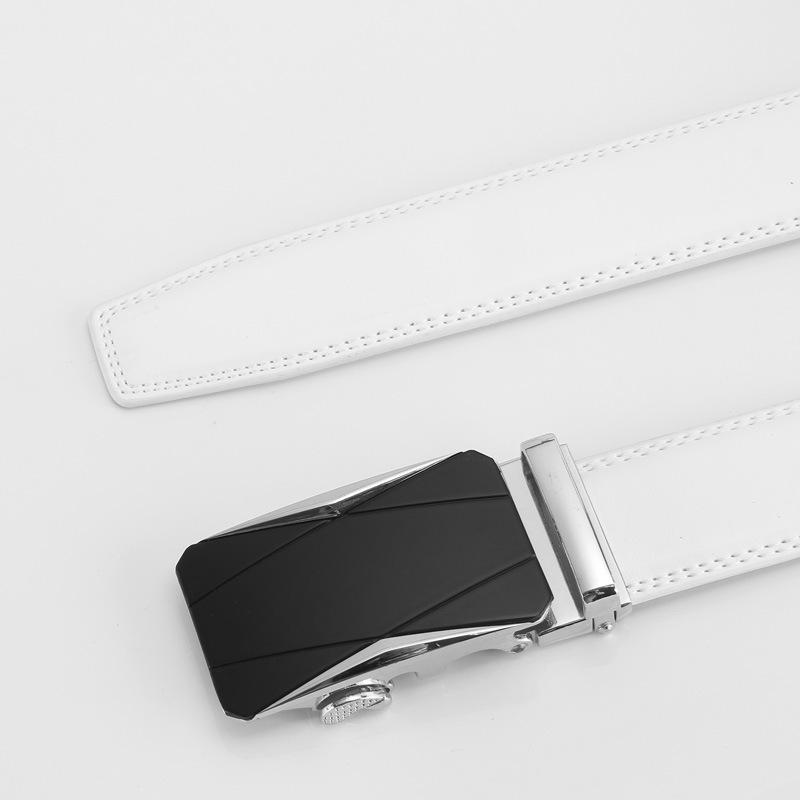 

Белый полосатый ремень для мужской одежды второго слоя из коровьей кожи с автоматической пряжкой, повседневный деловой молодежный модный мужской ремень для брюк 110-130CM
