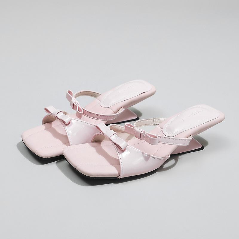 

Французские элегантные туфли на танкетке женские босоножки с открытым носком и бантом на высоком каблуке лето 2025 г. 40 розовый