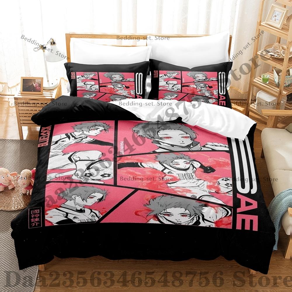 

2026 Blue Lock Bedding Set Single Twin Full Queen King Size Bed Set Adult Bedroom Duvetcover Sets Anime Football Bed Sheet Set EU Single(135x200cm)