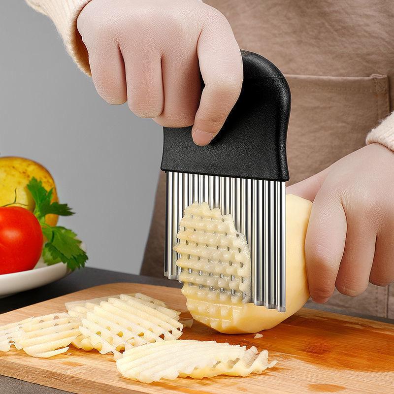 Coltello Ondulato per Tagliare Patatine Waffle Acciaio Inossidabile Verdura Patata Tritatutto Ondulato Affettatrice per Patatine Fritte per Carota Cipolla