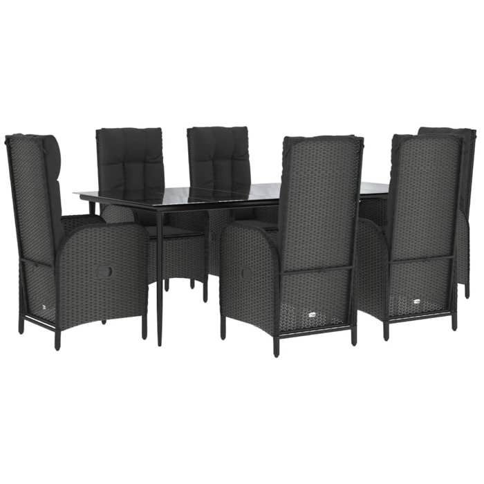 VidaXL Garden Dining Set Cushions 7pcs Black Wicker, Dining Set, Dining Set 3185173