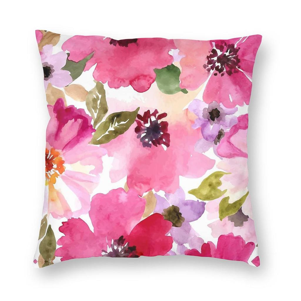 Flowers Pink Fuchsia Pillowcase Polyester Linen Velvet Pattern Zip Decorative Home Cushion Cover