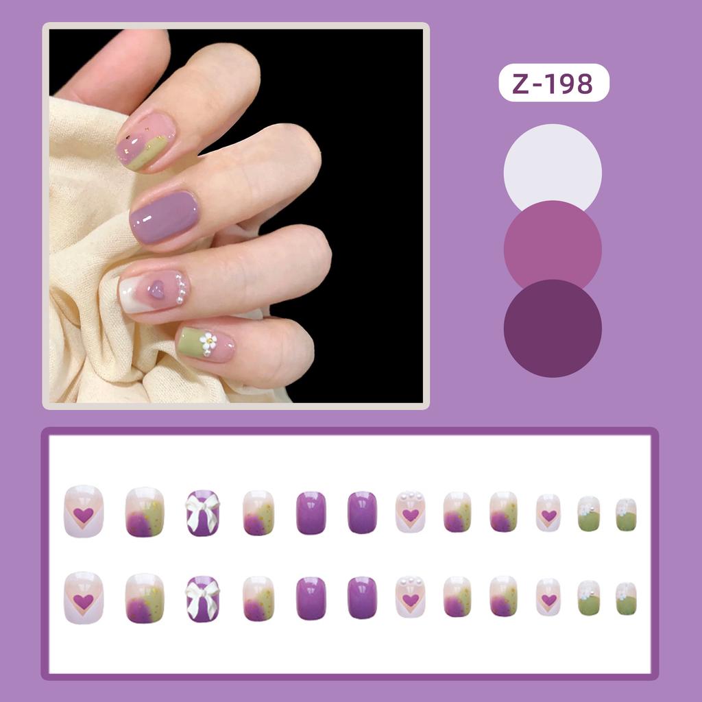24Pcs Frosted Smoky Black Ripple Fake Nails Full Coverage Removable Press On Nails Finished Nail Stickers