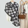 New simple checkerboard printing imitation velvet long scarf silk scarf women's fashion autumn and winter warm thin shawl
