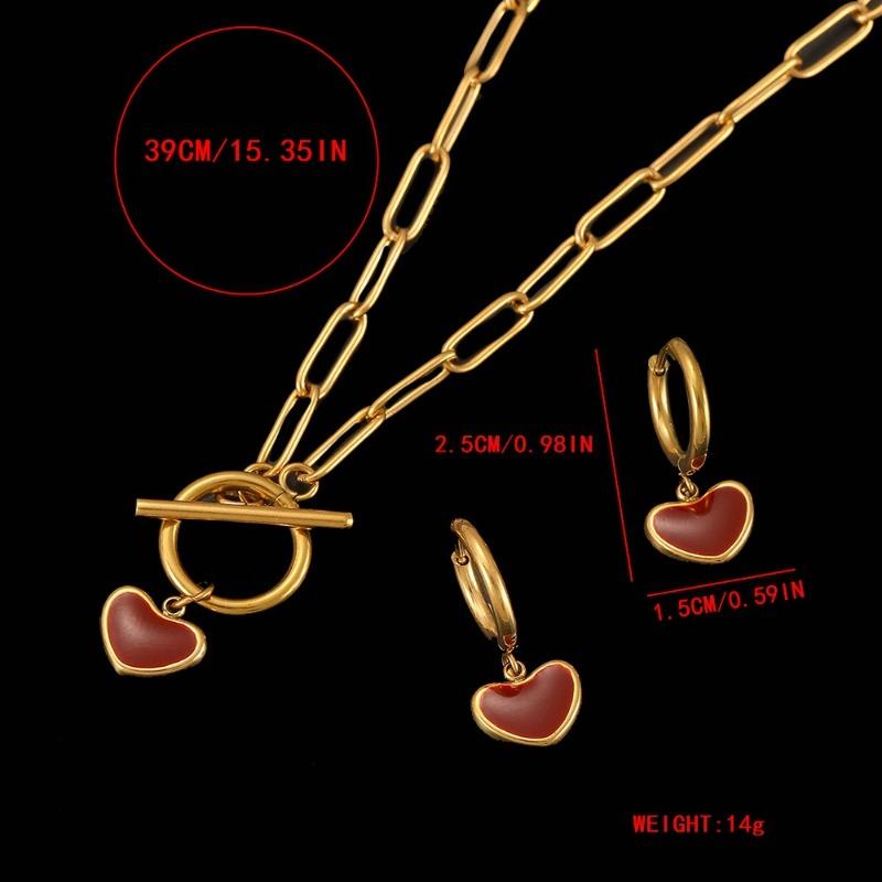 Stainless steel heart necklace and earring set - heart-shaped new year jewelry - 18k gold plated