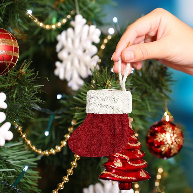 Green Red Knitted Christmas Socks Decorations Home Decor Shopping Mall Window Display Pendants Christmas Gift Hanging Wall-Mount