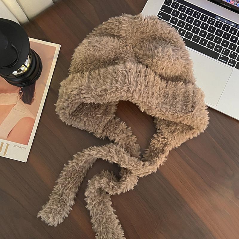 

Шапка женская новая осень и зима милая плюшевая шапка-медведь теплая защита ушей большой обхват головы зимняя Average Size