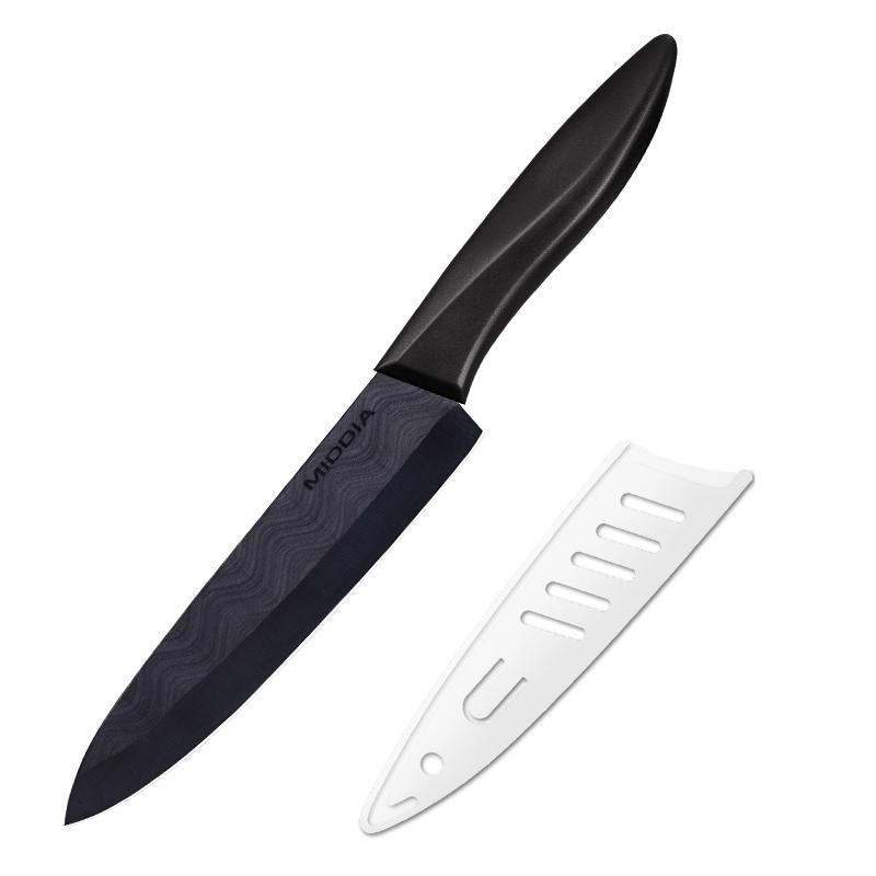 MIDDIA Advanced Ceramic 6-Inch Chef Obsidian Kitchen Knife with Black Japan PP Handle Laser Logo for Fruit Kitchenware