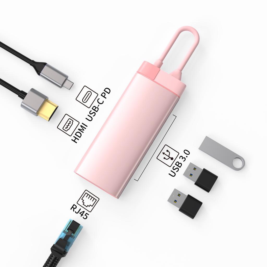 6 In 1 Usb 3.0 Hub Fast Charge HD-MI USB3.0*3 Usb C Hubs RJ45 1000M SD TF Usb C Hub Ethernet