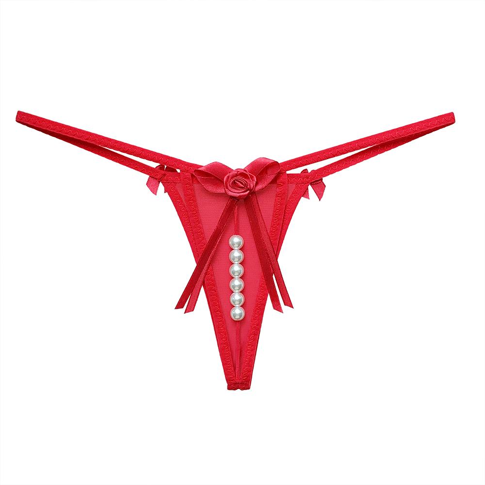 Sexy Bow Beading Lingerie Female Underwear Women's Panties Solid Low Waist G-string Thongs Ladies