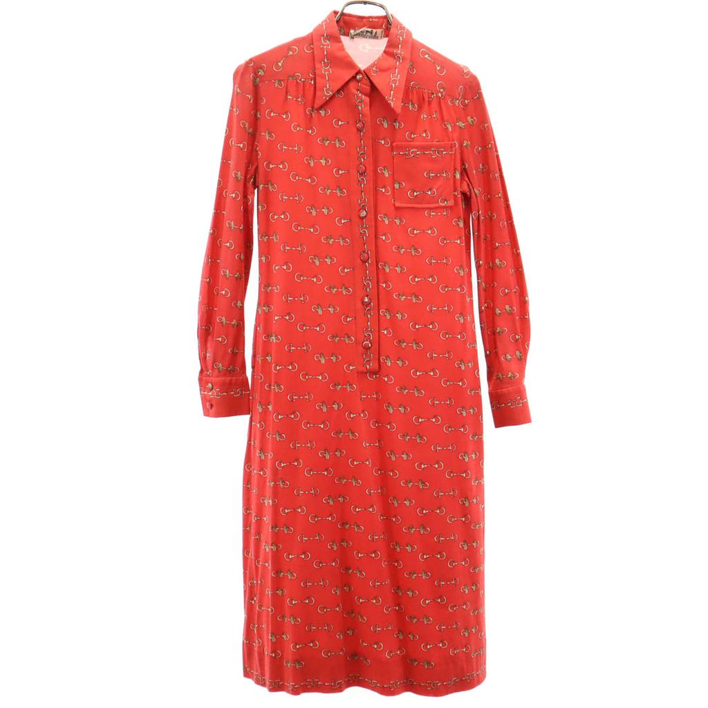 Hermes 80s Made In France Vintage Overall Handle Long Sleeve Shirt Dress Women Used