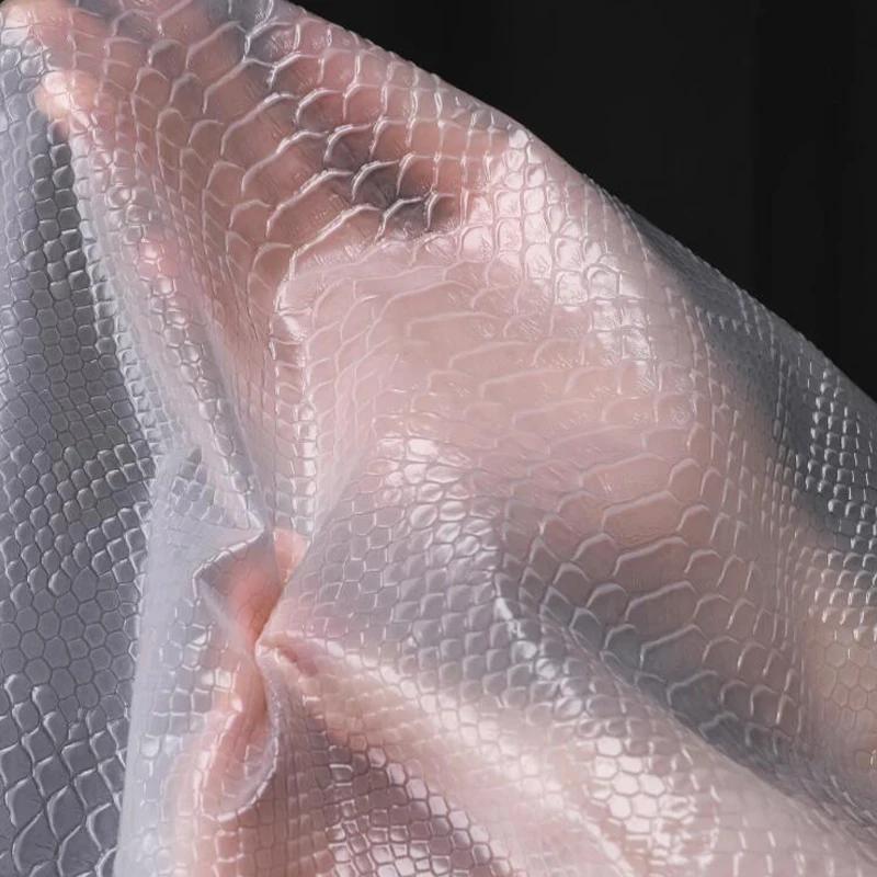 Transparent/Frosted TPU Waterproof Fabric Snake Skin Pattern Tarp Creative Bottoming Shirt Skirt Clothing Fabric for DIY Sewing