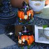 Halloween Witch Pumpkin House Figurine Luminous Resin Pumpkin Statue Crafts Desktop Ornament