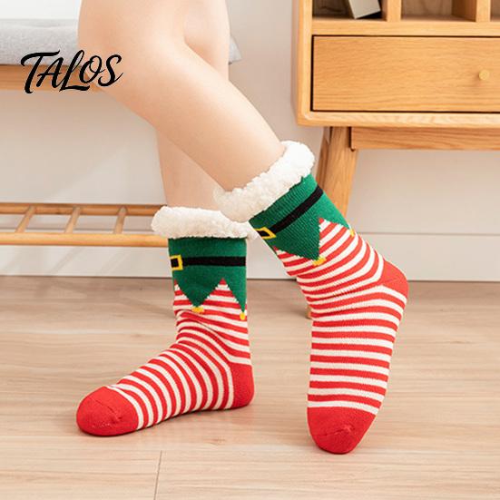 Winter Warme Fußbekleidung für Damen Weihnachtssocken mit Griffen für Herren, Verdickte Plüschgefütterte Thermosocken, Rutschfeste Socken für das Wohnzimmer