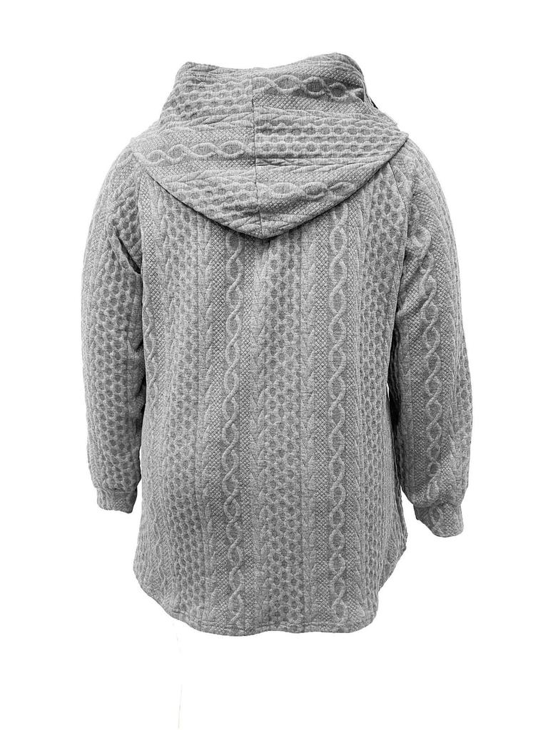 2024 Autumn/Winter Women's Casual Loose Hooded Solid Ripple Pocket Splice Sweatshirt