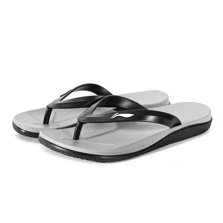 Li Ning Cushioning Rebound Swimming Beach Pool Anti-Slip Flip Flops Men Footwear Black Gray LNXV955-1