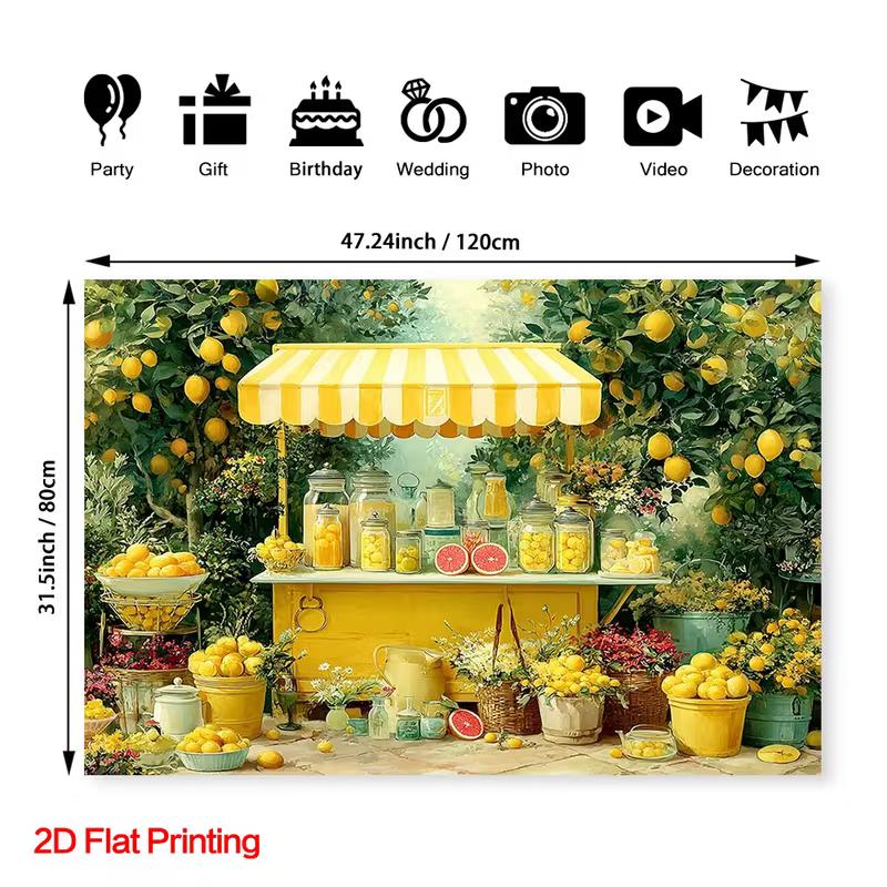 2D Fresh Lemon Tree Backdrop, Summer Lemon Shop Photography Background