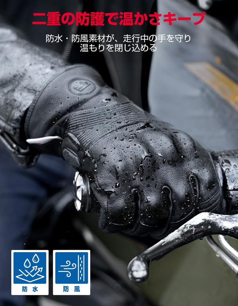 KEMIMOTO Motorcycle Sheepskin Cold Smartphone for Outdoor and Size M Gloves, Winter, Leather, Weather, Water-Repellent, Compatible, Windproof,