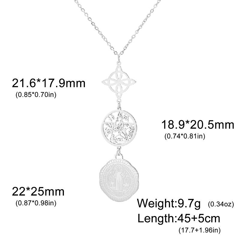 Collana Pendente Pentagramma di San Benedetto e Nodo della Strega in Acciaio Inossidabile