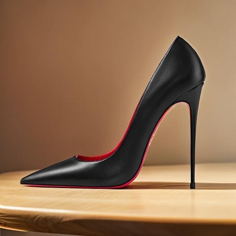 Lys nude svart matt skinn med spiss 12 cm ultrafin hæl høyhælsko, moteriktige og allsidige profesjonelle sko