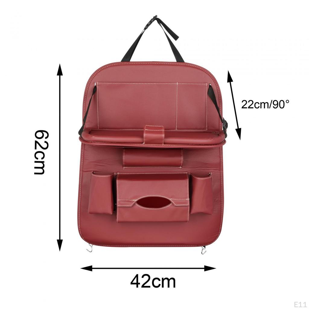 Car Back Seat Organizer with , PU Leather Heavy Duty Dining Storage Kick Mats Holder Cup