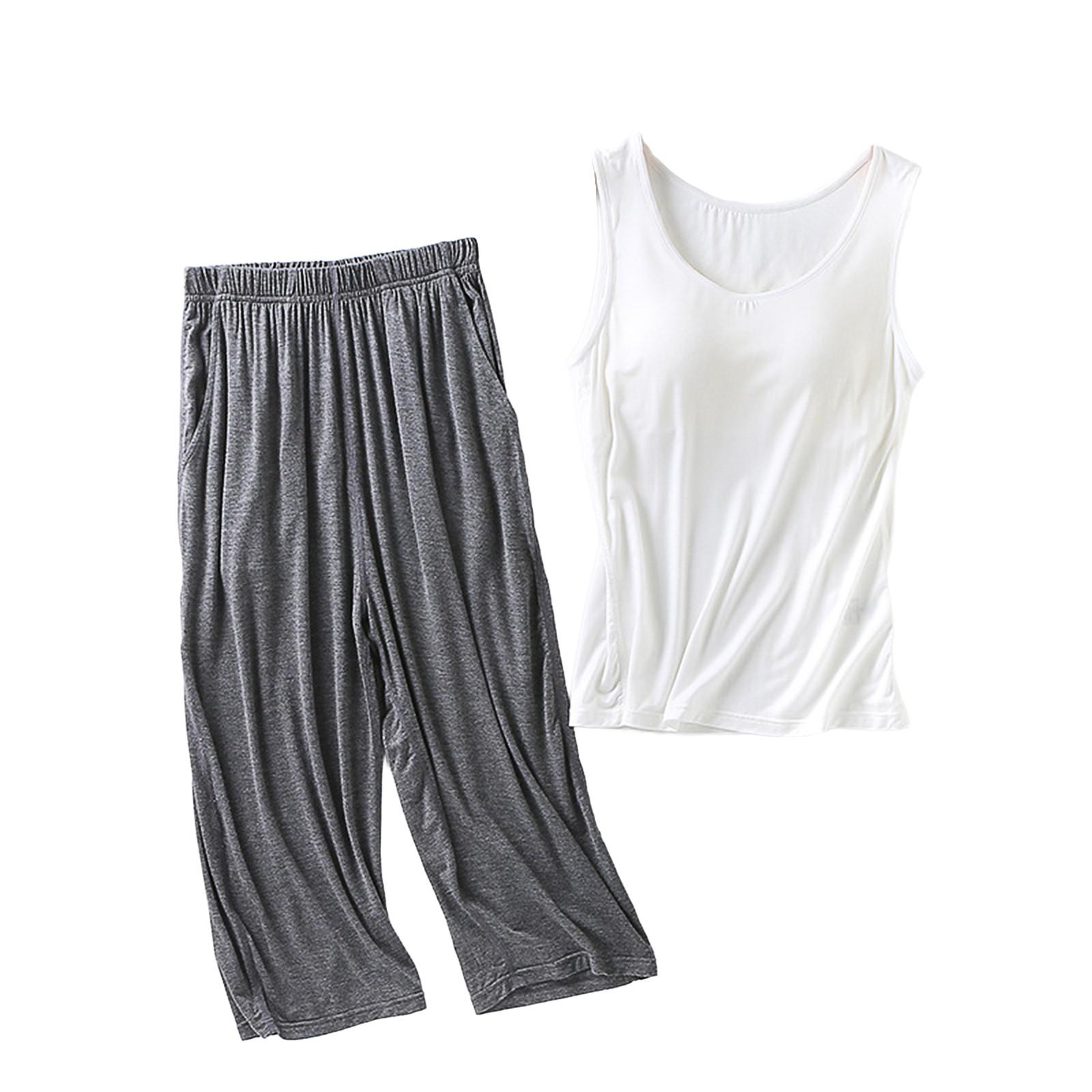 

Женская пижама с нагрудной подкладкой, комплект из двух предметов: топ без рукавов и штаны XL белый