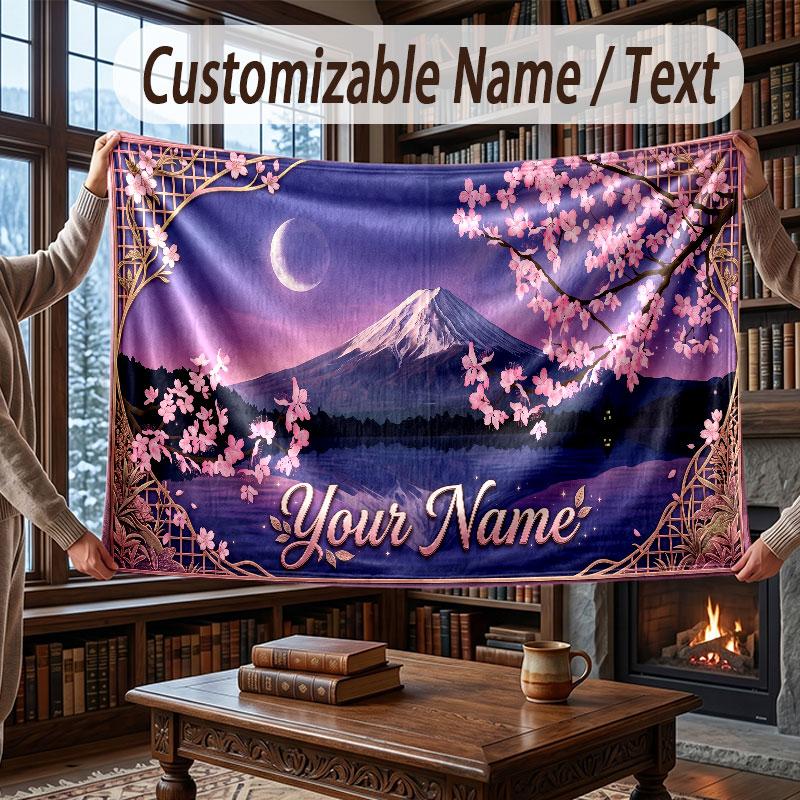 Floral Garden Theme Throw Blanket Custom Name Text Personalized Blanket Soft Cozy Blanket for Home Sofa Bed