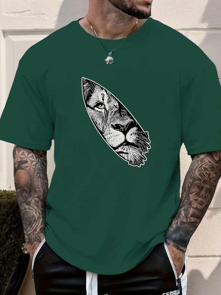 Mens Lion Head Graphic T Shirt Summer Soft Comfort Fit Oversized Daily Wear Tee