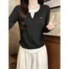 Women's 2025 Autumn Patchwork Pleated Waist Two-Piece Look Long-Sleeve Slimming Top