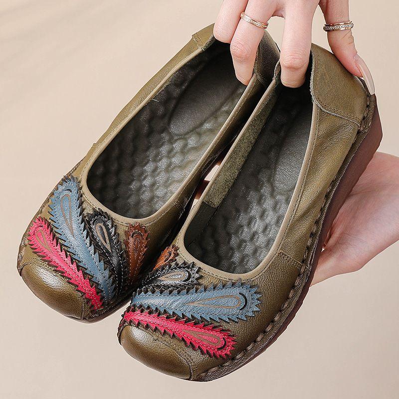 Fashion New 2025 Genuine Leather Wedge Flats Woman Patches Slip On Shoes Elegant Women's Loafers Handmade Platform Moccasin Ladies Flats