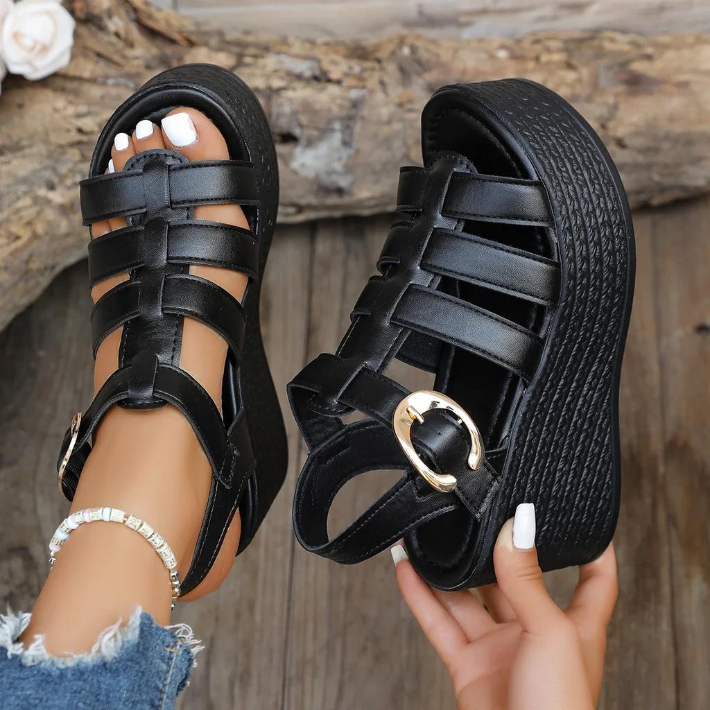 Fashion Summer Ankle Buckle Women Wedge Sandals Patchwork Platform Sandals Breathable Comfort Non-slip Soft Sole Gladiator Shoes Women