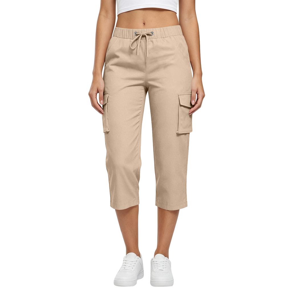 Damen High Waist Cargo Capri-Hose Lässiger Tunnelzugbund Leichter atmungsaktiver Stoff Dehnbare Passform Outdoor Activewear