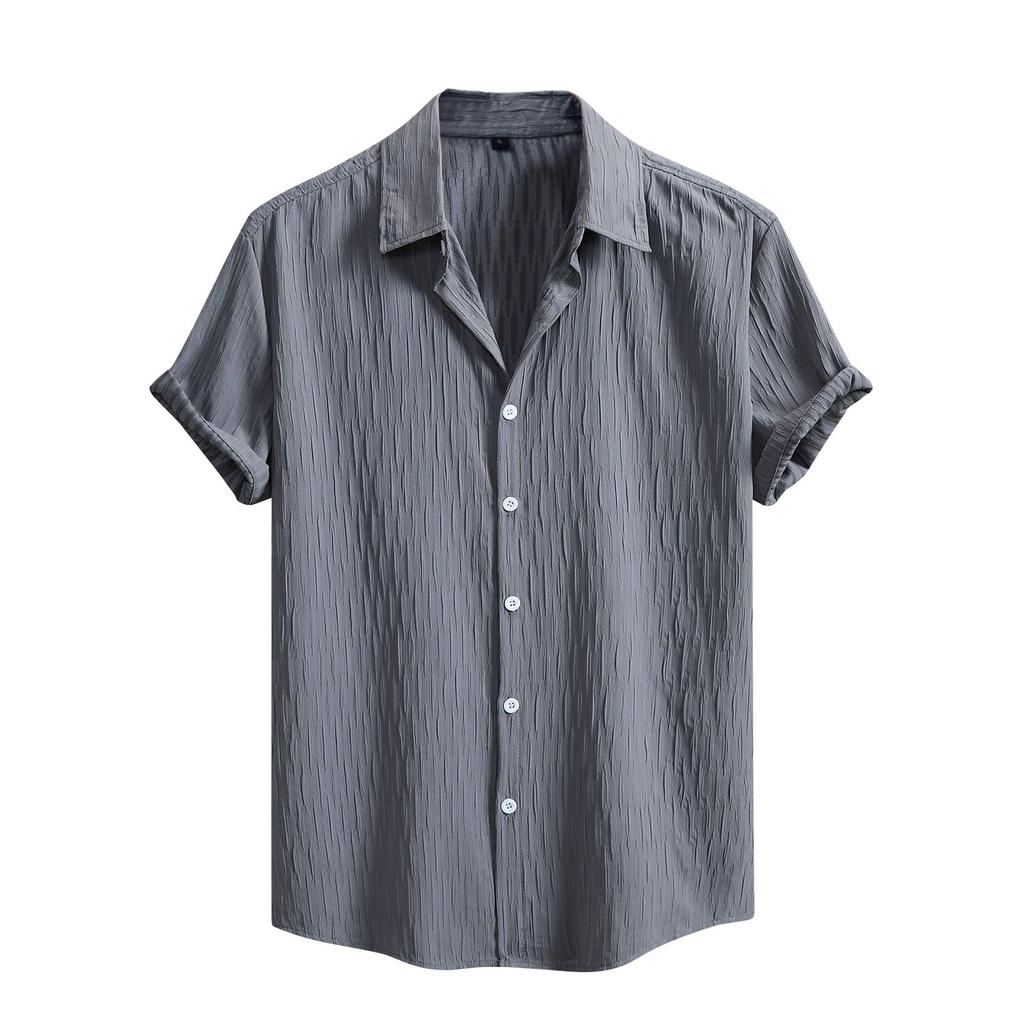 Men's Solid Color Textured Button Short Sleeve Shirts Men's Casual Fashion Short Sleeve Shirts