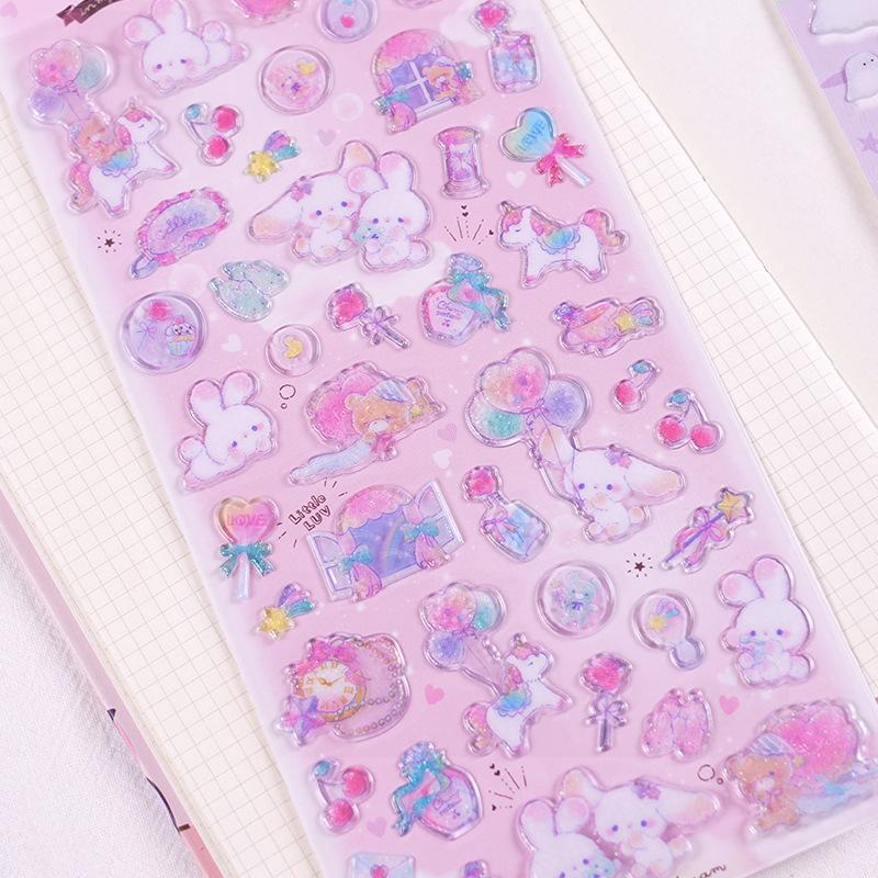 Viral Japanese Style Cute Animal Cartoon Stickers 1pcs Crystal Waterproof Decals for Children Reward Handmade Decoration