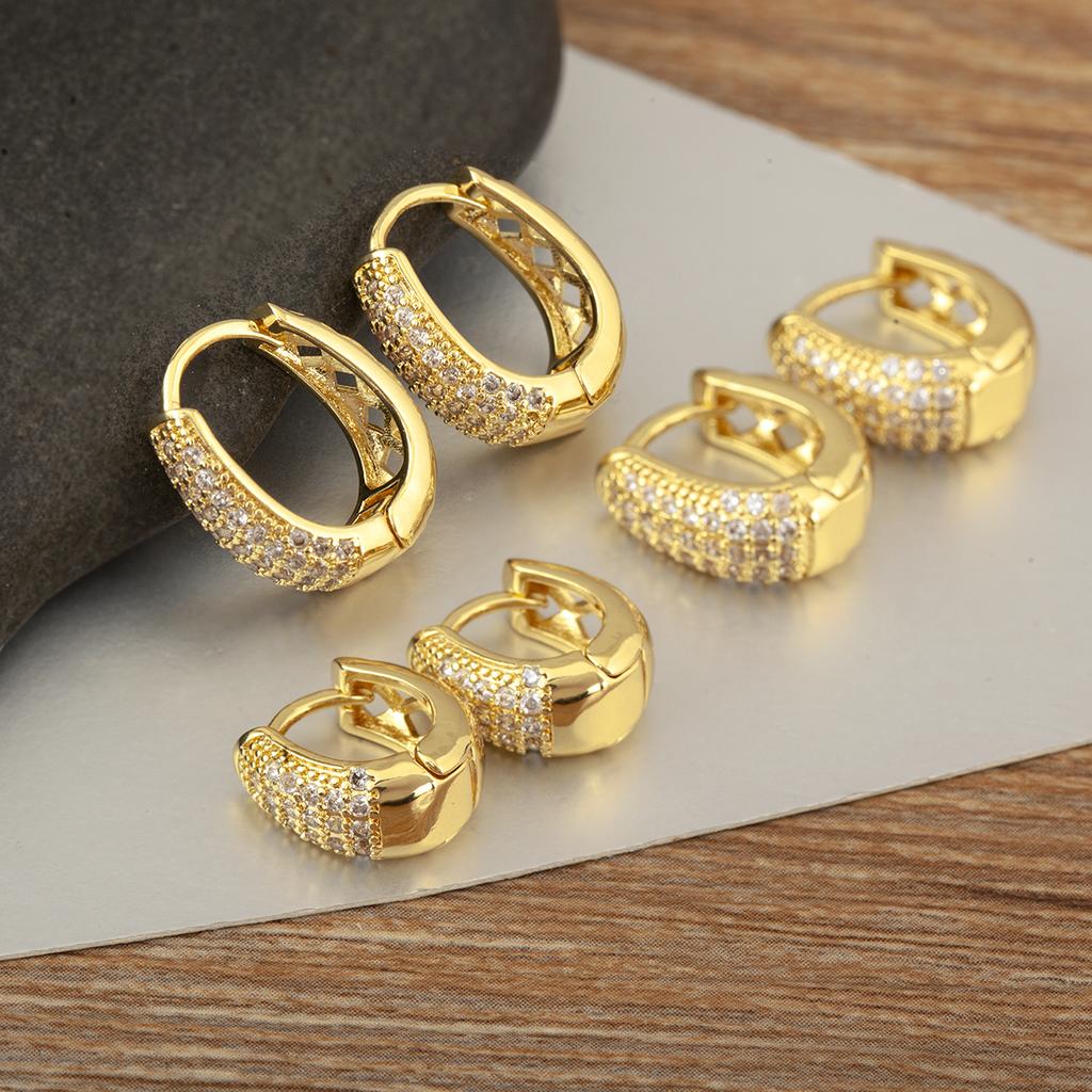 Nidin Light Luxury White Zircon Angular Hollow Round Hoop Earrings For Women Female Fashion Temperament Ear Jewelry Party Gifts